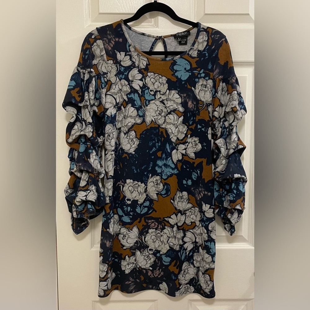 Papillon Floral Print Dress with Ruffle Bell Sleeves. A Unique & Gorgeous Piece!